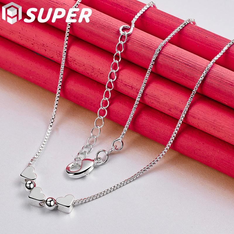 925 Sterling Silber Romantische Herz Schlangenkette Halskette Hochzeit Modeschmuck