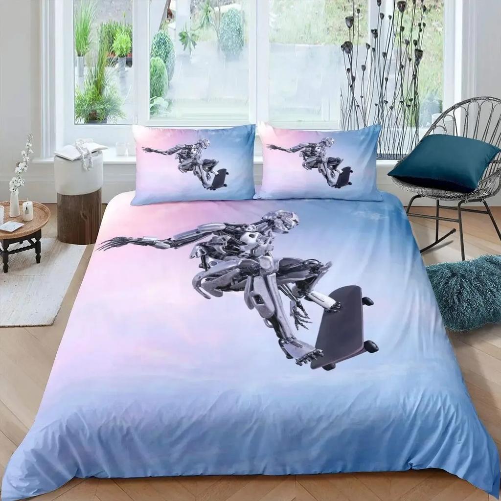 Robot Duvet Cover Set, 3D Modern Science Fiction Cool Robot Bedding Sets Full Size Futuristic Machine Comforter Cover Set