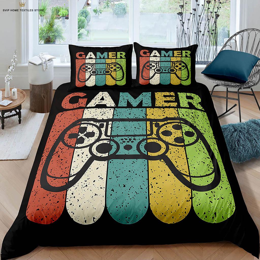 Watercolor Game Controller E-Sports 3D Printing Quilt Cover 100% Polyester Bedding Set Duvet Cover Pillowcase Three-Piece Set
