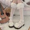1 Pair Milk White Lace Knee Socks Multi Layer Lace Ladies Socks Sweet Long Cotton Socks  Lolita