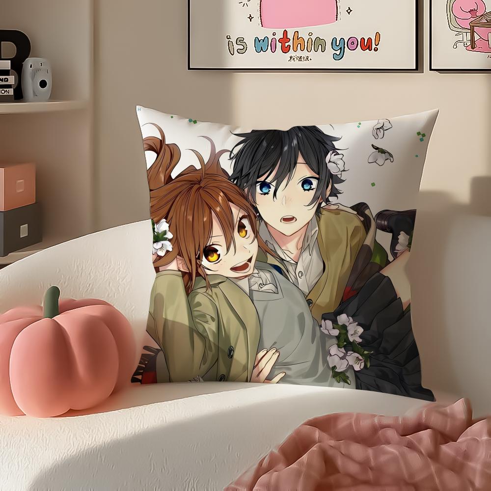 Sweet Romantic Japanese Anime HHorimiya Cushion Cover Pillowcase Short Plush Invisible Zipper Room Sofa Cushion Cover