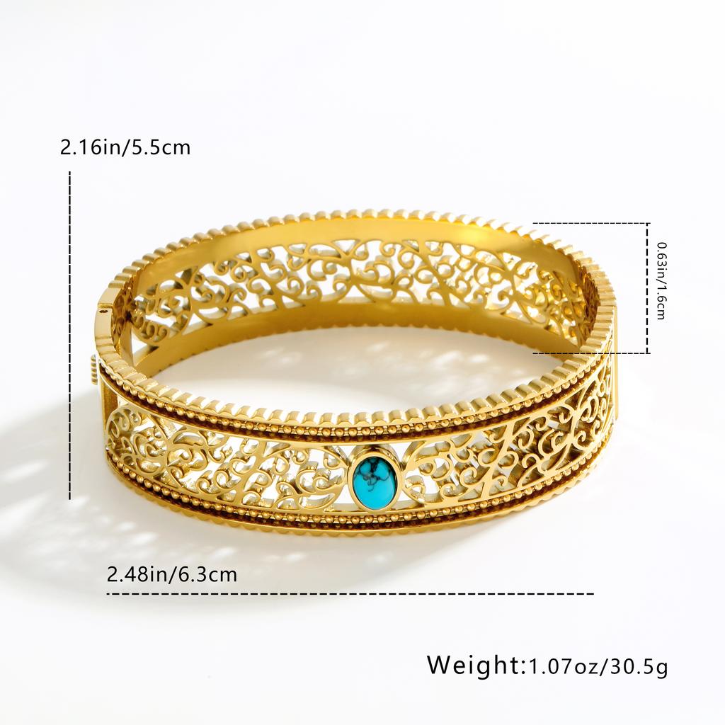 Inlaid turquoise decorative hollow design bracelet Exquisite retro style Ms. fashion bracelet Suitable for daily party wear