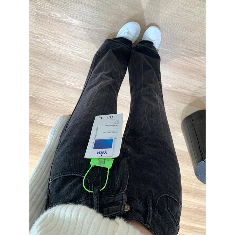 Women's Plus Size Black-Gray Flared Jeans - High Waist, Pear-Shape Slimming, Non-Clingy, Autumn/Winter