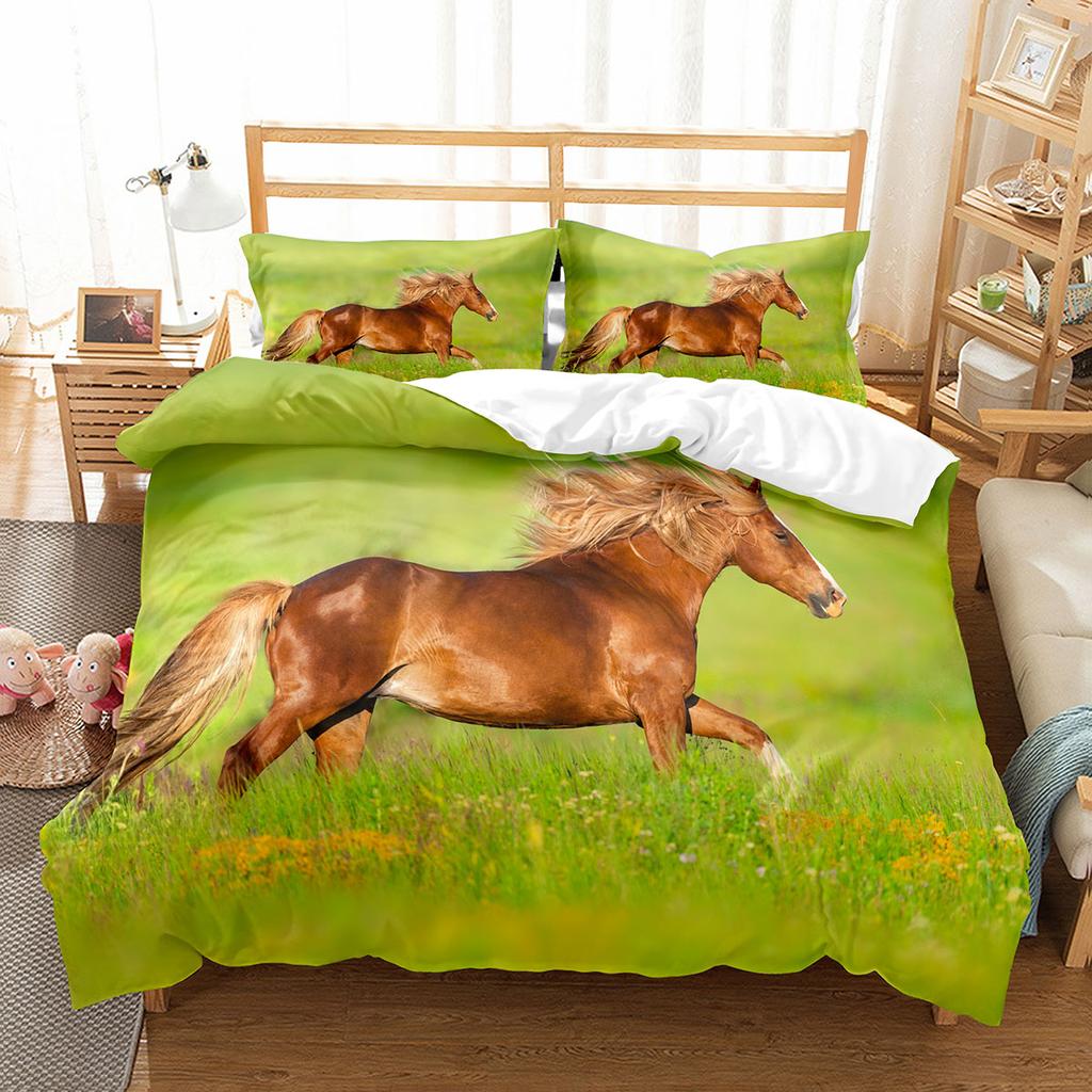 Horse Duvet Cover Set King Full Size Wild Animals Pattern Polyester Comforter Cover For Kids Teens Adult Bedding Set Quilt Cover