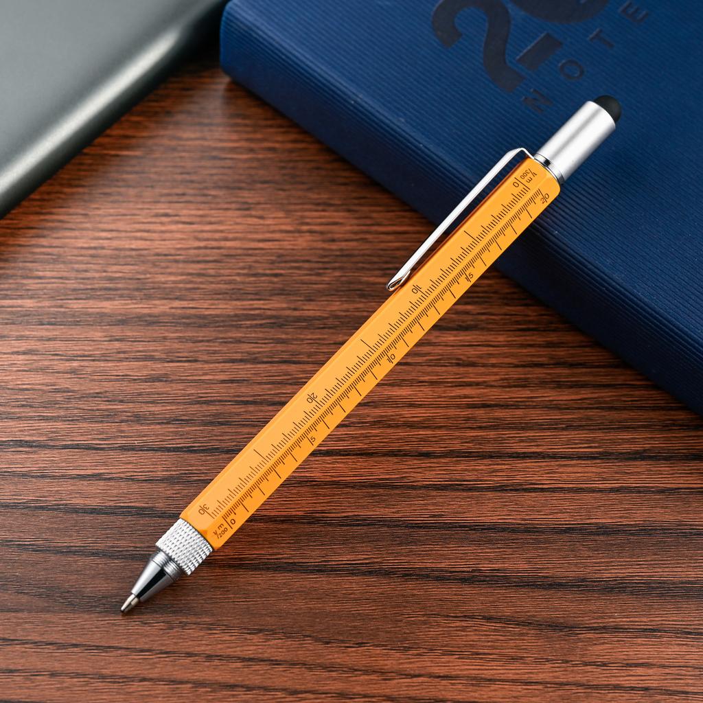 6 In 1 Tool Pen Multifunctional Rotary Ballpoint Pen Mini Level Metal Touch Screen Capacitive Pen