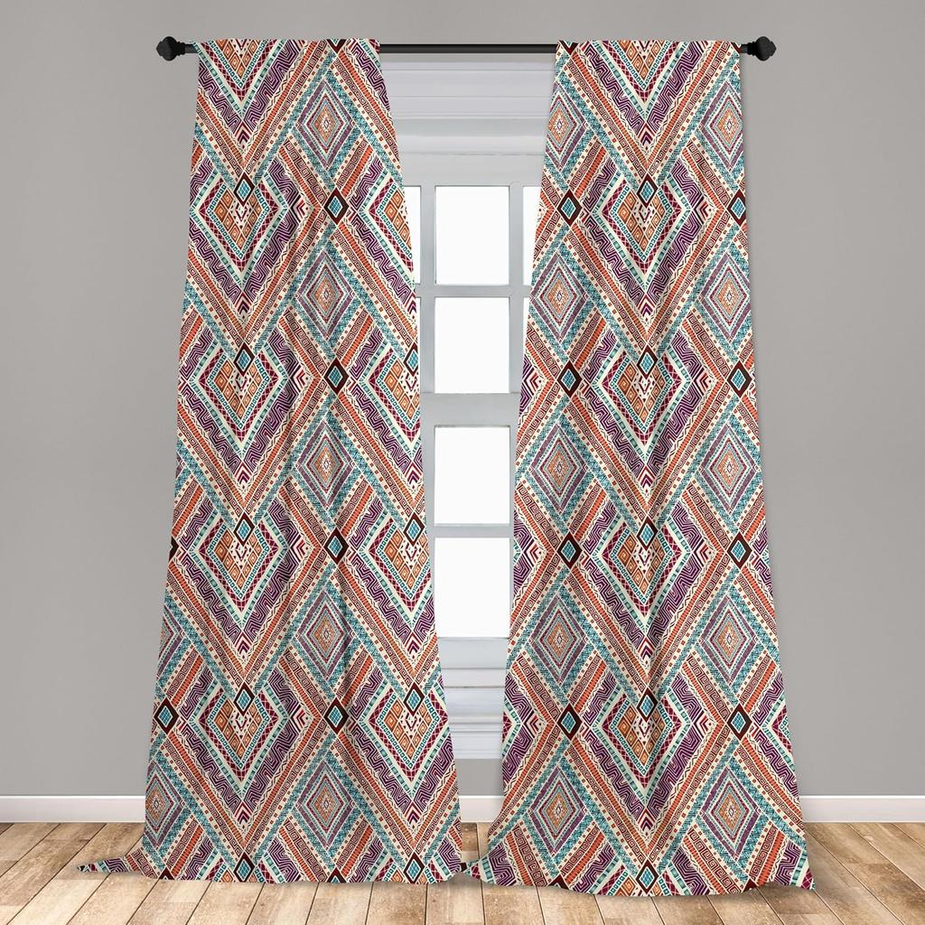 Ethnic Geometric Curtains Tribal Aztec Print for Living Room Window Boho Decor