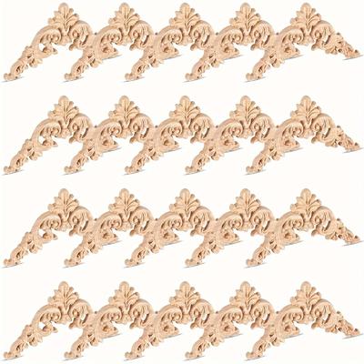 10 Pcs Wood Applique Corner Onlay Decorative Wood Applique DIY Wooden Carved Corner Unpainted Wooden Carved Corner Decals