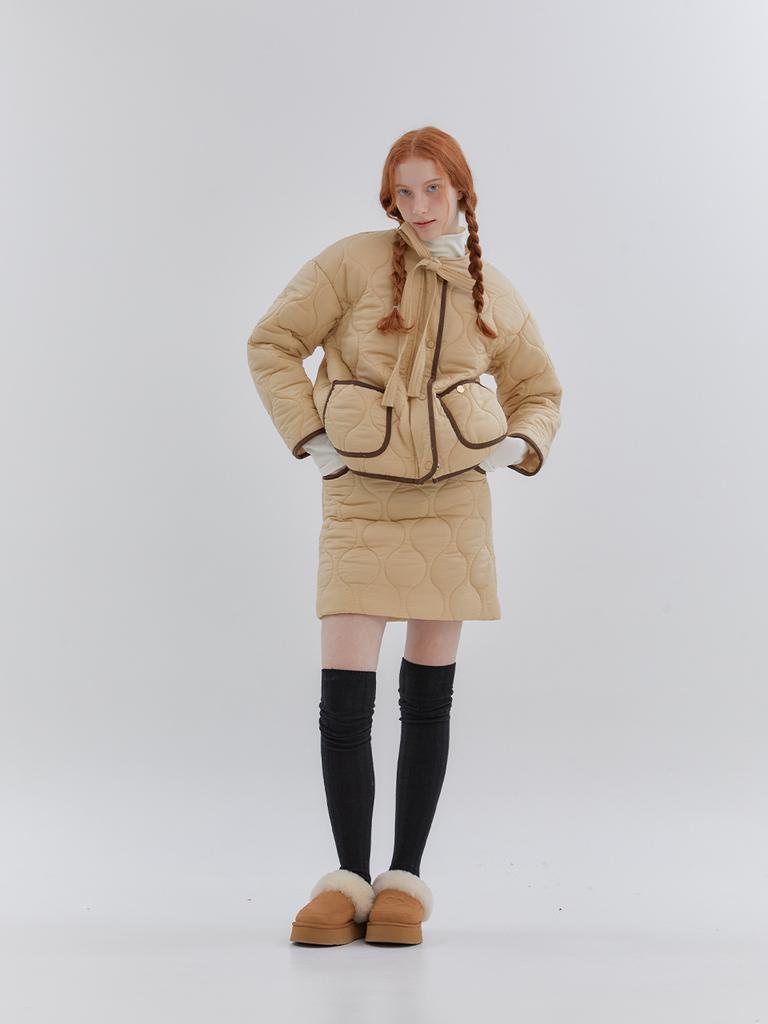 Anoetic Wave Line Quilting Skirt_Beige