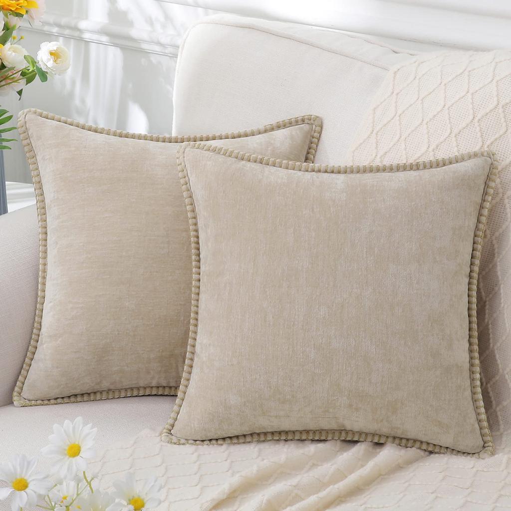 Soft Throw Pillow Covers Velvet Decorative Pillow Covers with Stitched Edge For Couch Sofa Bed