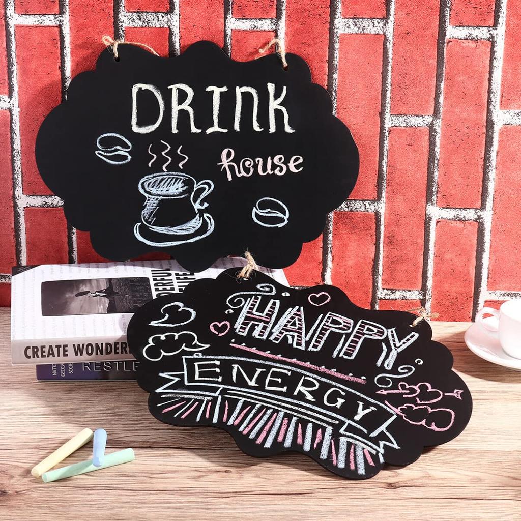 NUOLUX Mini Chalkboard Door Plate, Welcome Board, Entrance Sign, Double-Sided Blackboard, Menu Board, Open/Close Sign, Double-Sided, Set of 4