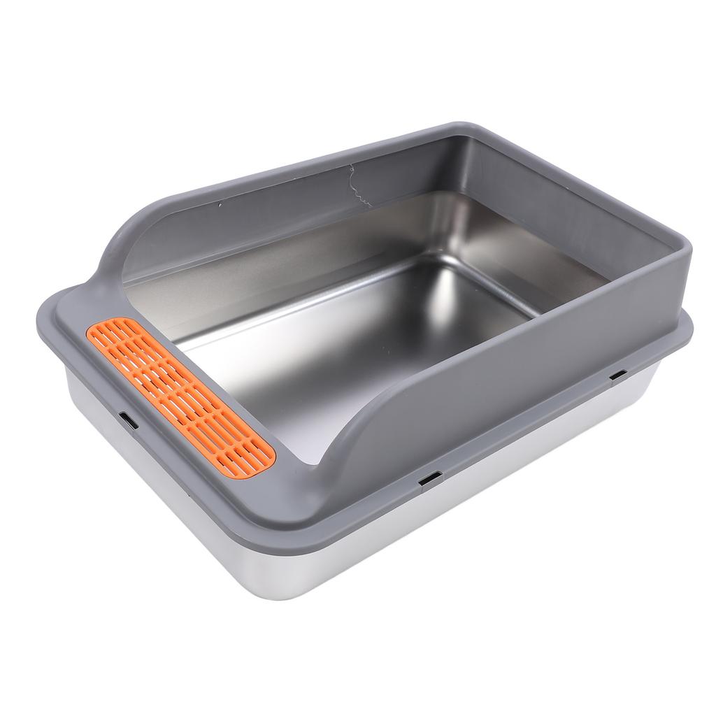 Cat Litter Box Stainless Steel Large Capacity Top Entry Anti Splashing Metal Litter Pan with Leakproof Mat for Pet