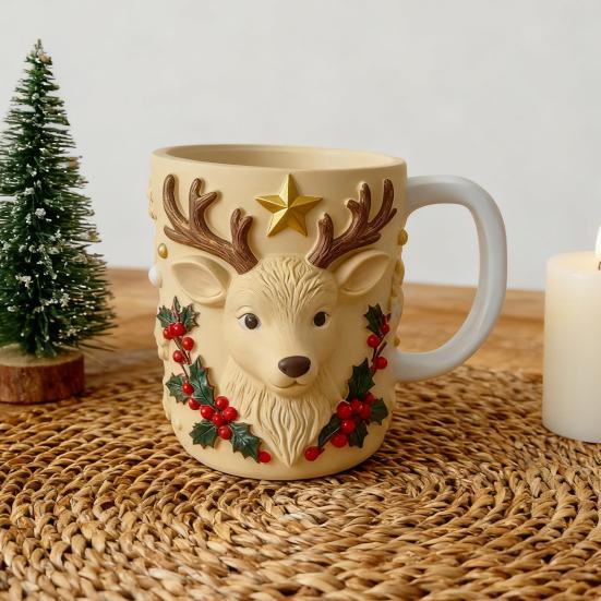 Christmas Coffee Cup Christmas Tree Elk Stocking Gingerbread Man Mug 260ml Dishwasher Microwave Tea Cocoa Cup for Home Office Outdoor Use