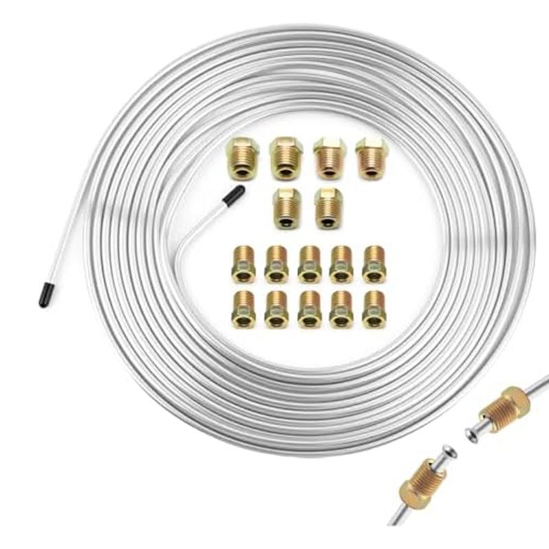 Kit Linea Freno Auto da 25 Piedi 3/16 Pollici Raccordi Linee Freno Kit di Riparazione Linee Freno Per la Maggior Parte dei Veicoli Auto SUV Camion Parti Freni