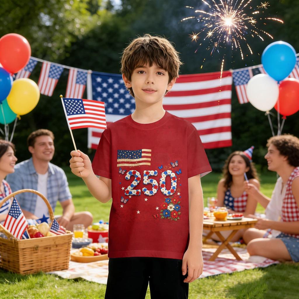Kids Independence Day Print Round Neck Short Sleeve Casual T-shirt