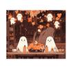Ghost Garden Whimsy Tapestry With Cute Ghosts Mushrooms Wildflowers Crescent Moon Halloween Wall Art For Witchy Decor  Halloween