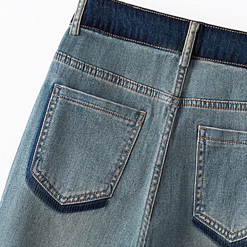 Si Bai She Women's Retro Washed High-Waist Wide-Leg Jeans