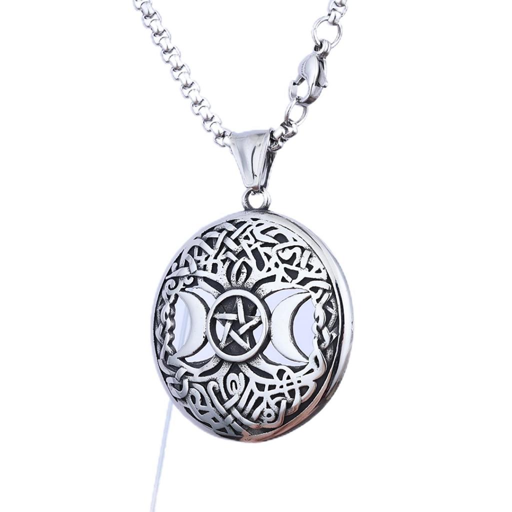 Nordic Tree of Life Star Moon Pattern Titanium Steel Pendant Pentagram Retro Necklace Personality Trend Pendant