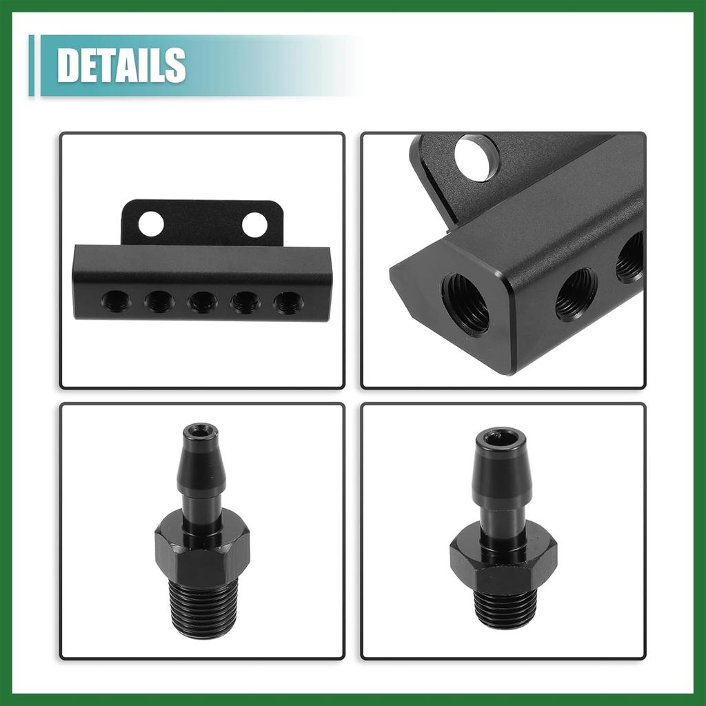 Motoforti Universal Vacuum Manifold Kit 1/8" Ports 1/2" Interfaces Block Intake Manifold for Car Fuel Gas Wastegate Turbo Boost Long-lasting