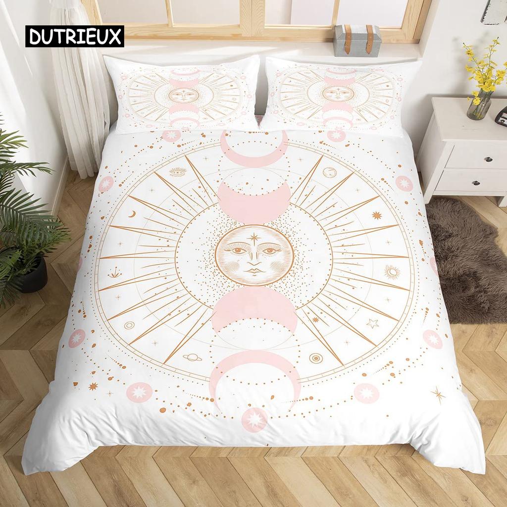 Sun and Moon Duvet Cover Set King Size Purple Liac Dream Catcher Star Bedding Set for Kids Children 2/3pcs Bohemia Quilt Cover