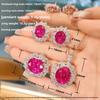 Luxury Red Corundum Pendant Women Jewelry Set with Rose Diamond Ring Earrings High Carbon Diamond Gemstone