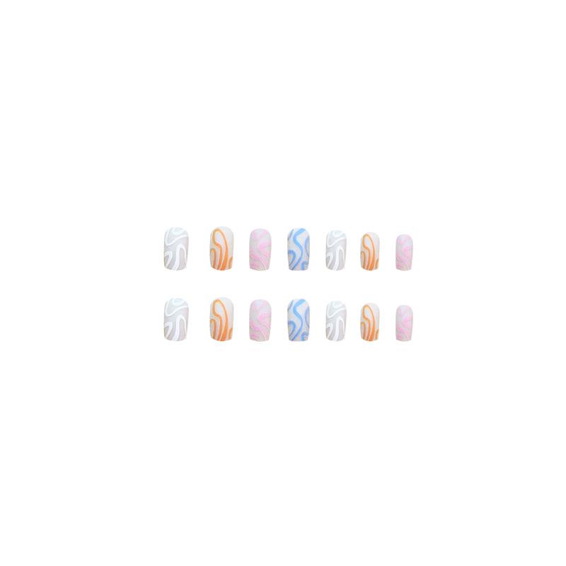 24pcs Press On Nails Multi-color Line Articles Nail Art Tablets Frosted Texture Wearable Nails Square Flat Head False Nails