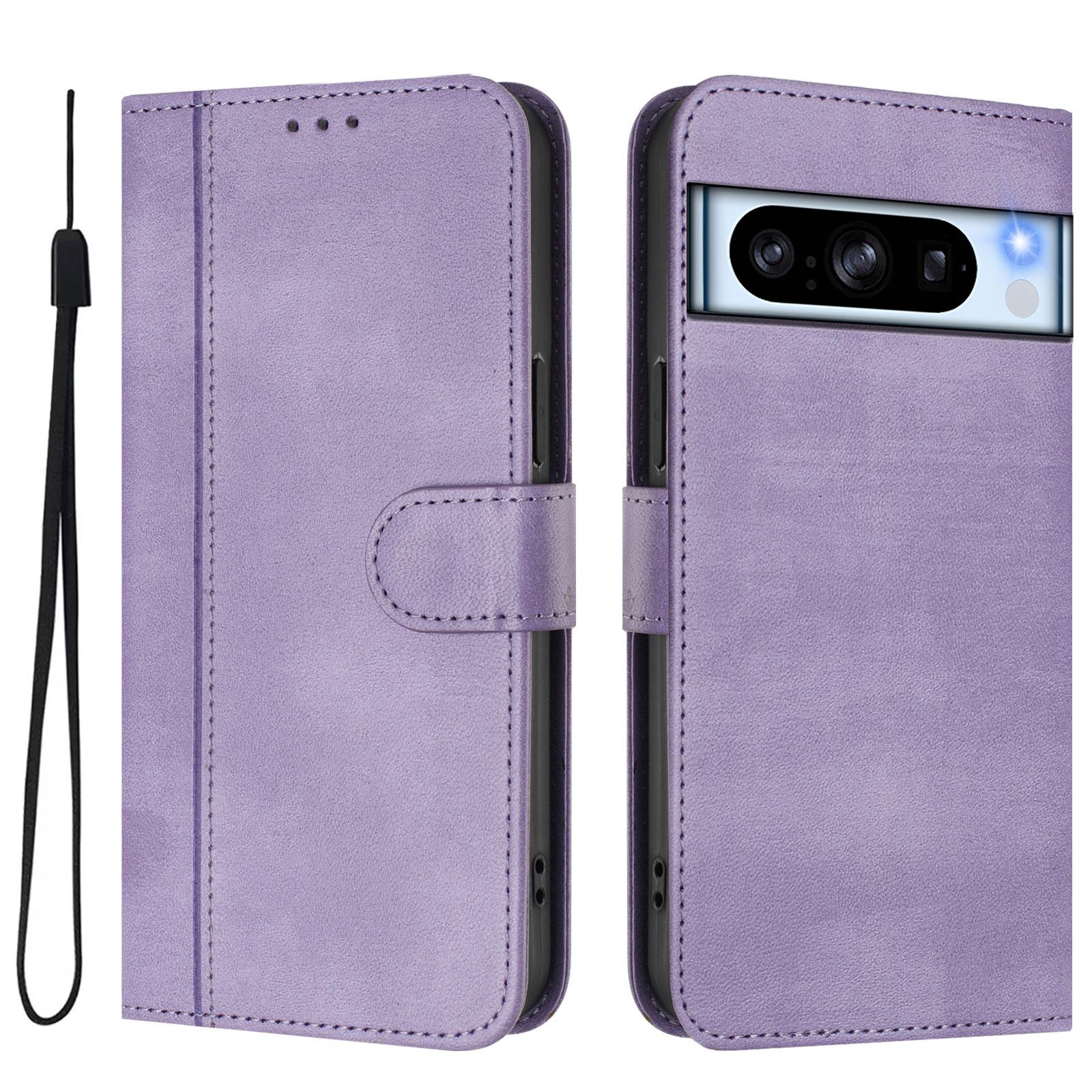 

For Google Pixel 8 Pro Cases Wallet Stand Retro Texture Leather Phone Cover with Lanyard Light Purple
