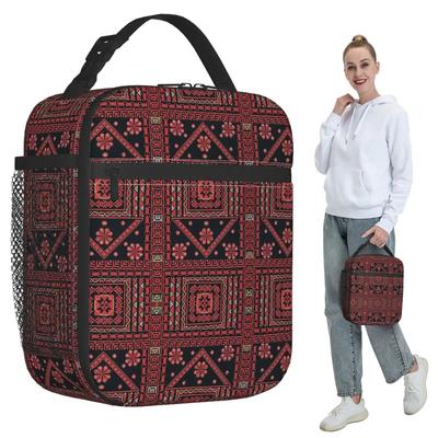 Three Flowers Palestinian Embroidery Insulated Lunch Bag Kids School Cooler Thermal Food Box Tote Portable Lunch Boxes Container