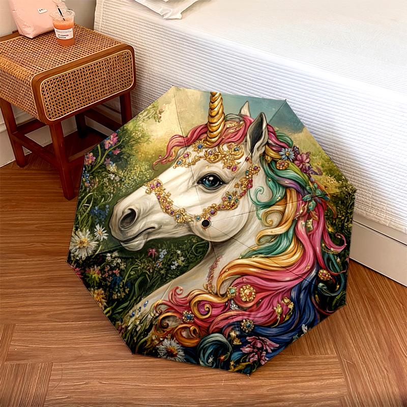1 PC Automatic Folding Umbrella - Fantasy Unicorn Pattern, Portable & Foldable Design with 8 Ribs, Christmas Birthday Gifts