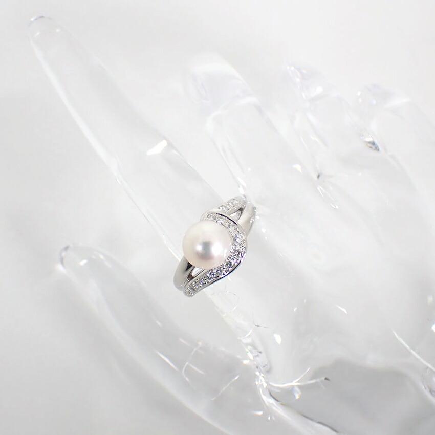 [Pre-owned] POLA/Pt900 Akoya Pearl/Diamond Ring/Size 12/j36-1