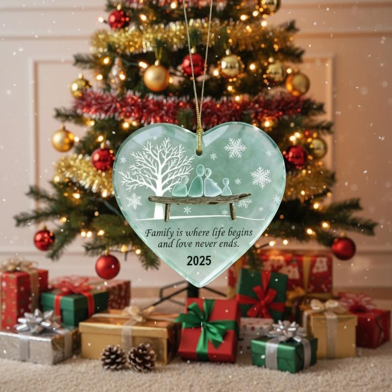 Christmas Heart Ornament With Winter Family Silhouettes Handmade Festival Homes Accent Gift