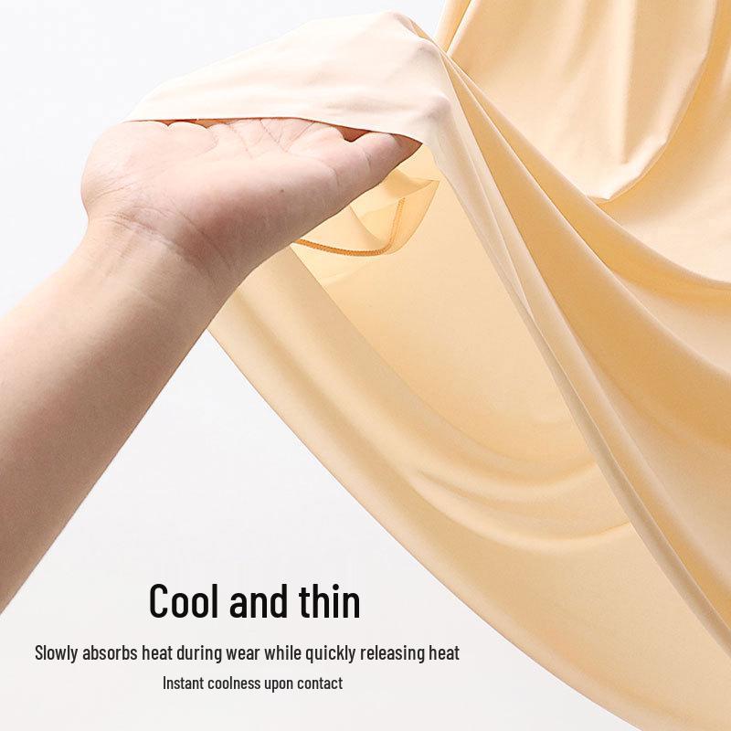 Bezešvá spodnička z ledového hedvábí plus size: Neprůhledná, proti odhalení tílka a noční košilka střední délky na léto.