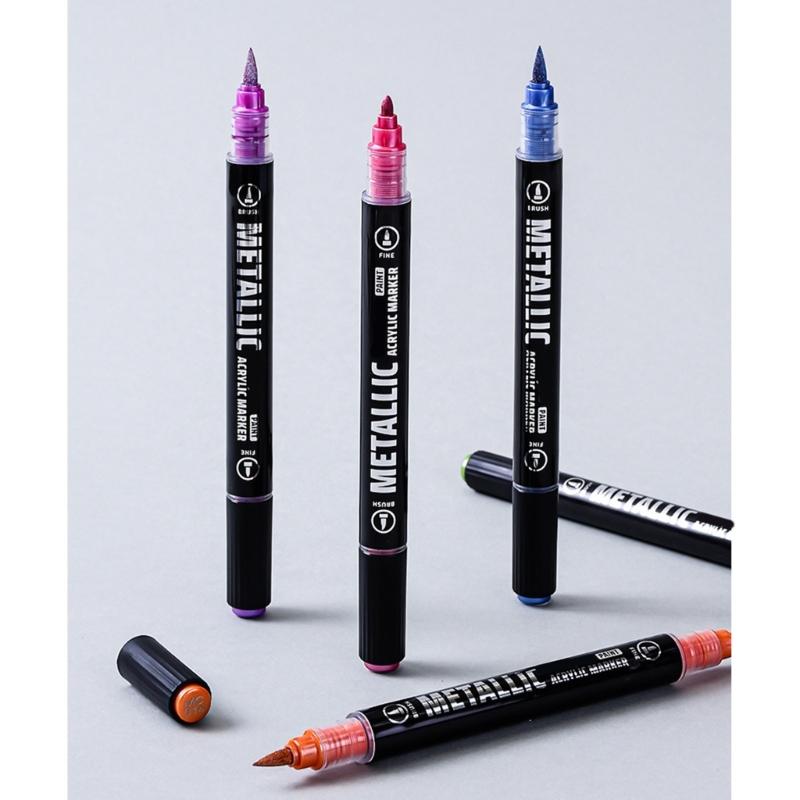 Double Ended Acrylic Marker Metallic Paint Pen for Painting On Paper Wood Fabric Metal Stone Card Making Scrapbooking
