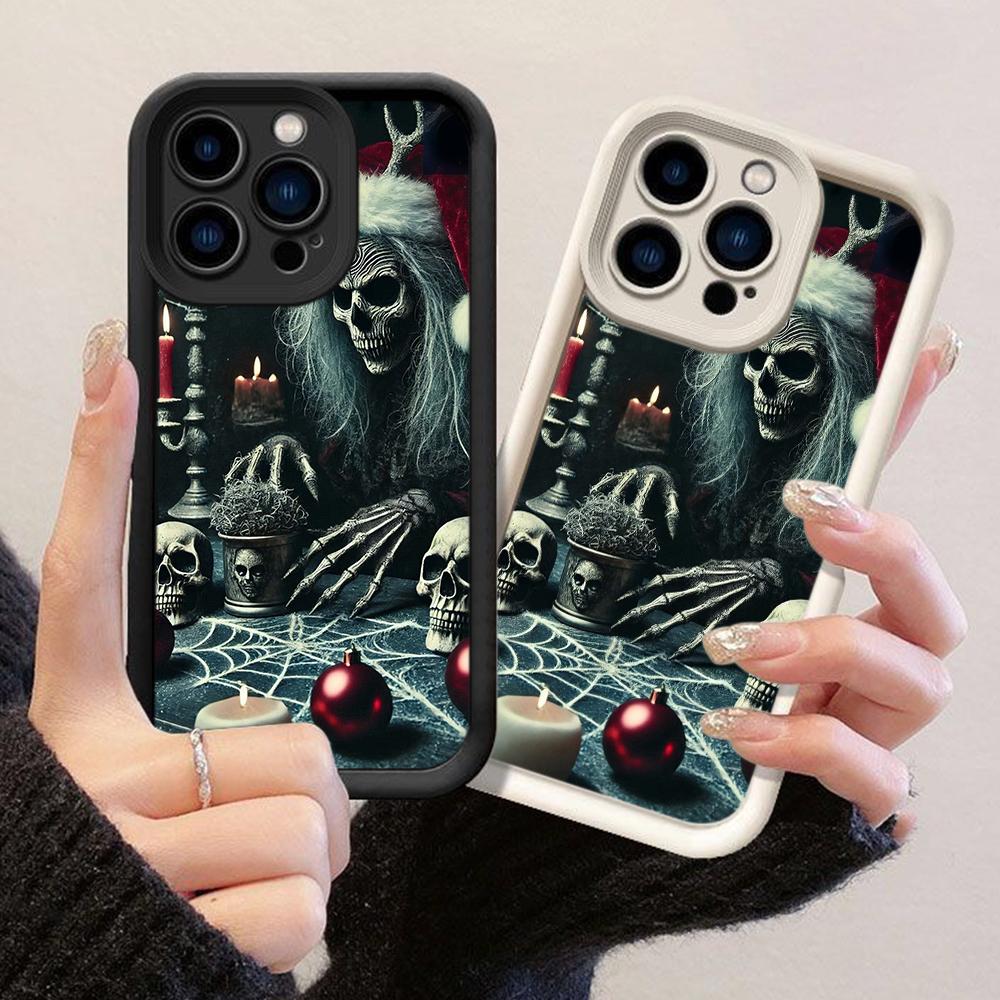 JT476 Kostlivec s vánoční čepicí Milovník lebek pro iPhone 17 16 15 14 Pro Max Samsung S26 S25 Ultra A17 A07 A56 A16 Xiaomi 15T Redmi 15c 14C Měkký kryt