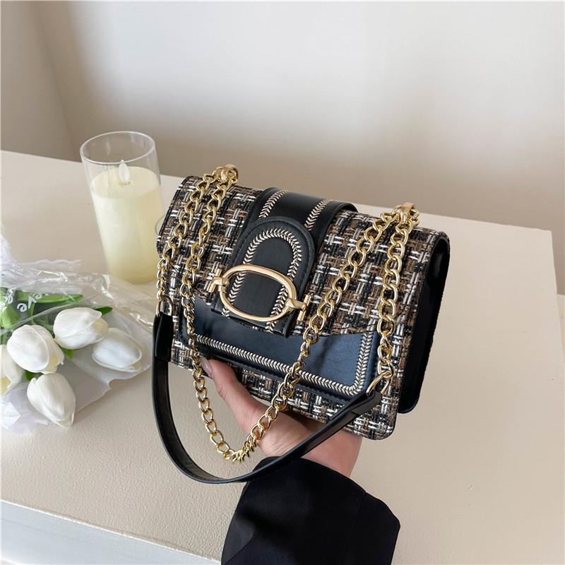Geantă mică împletită pentru femei primăvara și vara 2025 nouă stil străin retro lână lanț geantă mică pătrată geantă de damă