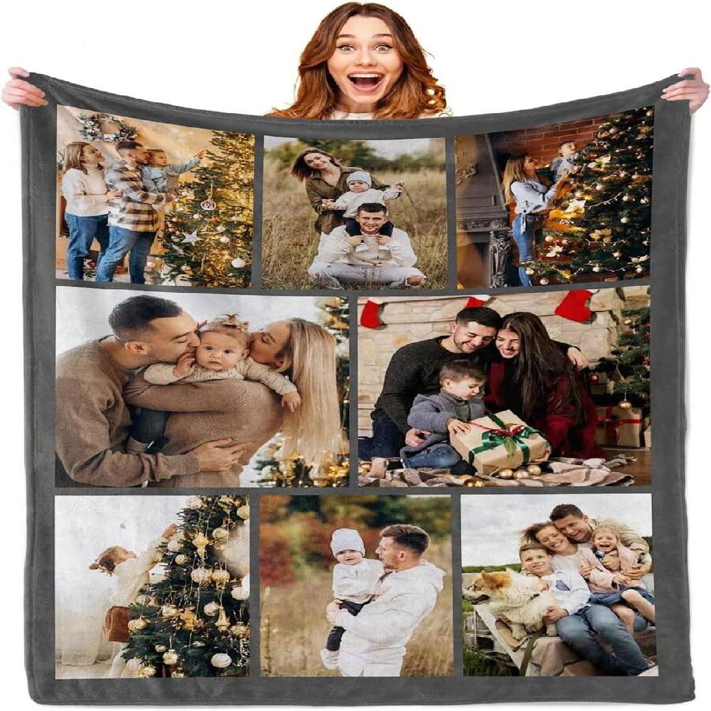 Customized Blanket With 1/many Photos And Text Collage, Personalized Gift For Birthday/Anniversary/Wedding/Halloween/Christmas