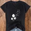 Fashion Dandelion Painting Blouses Short Sleeved V-Neck T Shirts Casual