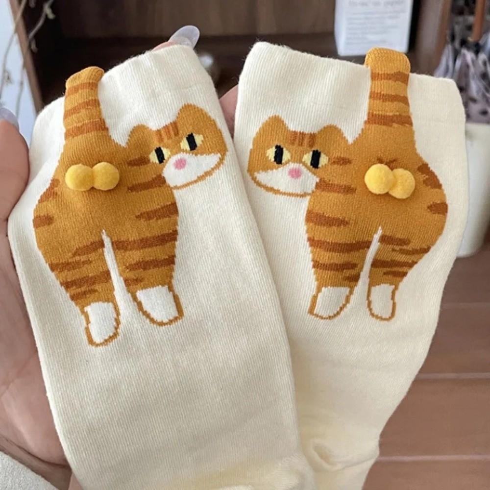 Elastic 3D Cat Eggs Socks Breathable Novelty Kitty Socks Creative Cartoon Cat Socks Lady