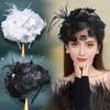 Luxury Feather Hat Hair Hoop Black/White Net Hairband Stylish Mesh Veil Headdress Caps  for Women