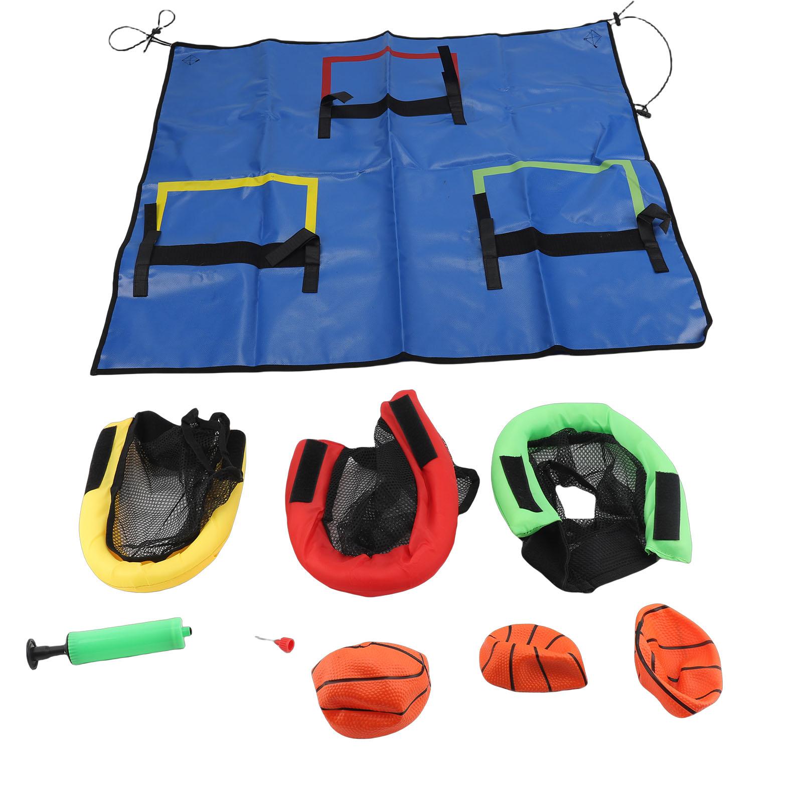 Ensemble de panier de basket pour trampoline, 3 ballons de basket pompe pour l'entraînement avec mécanisme de pliage et sangles pour une installation facile