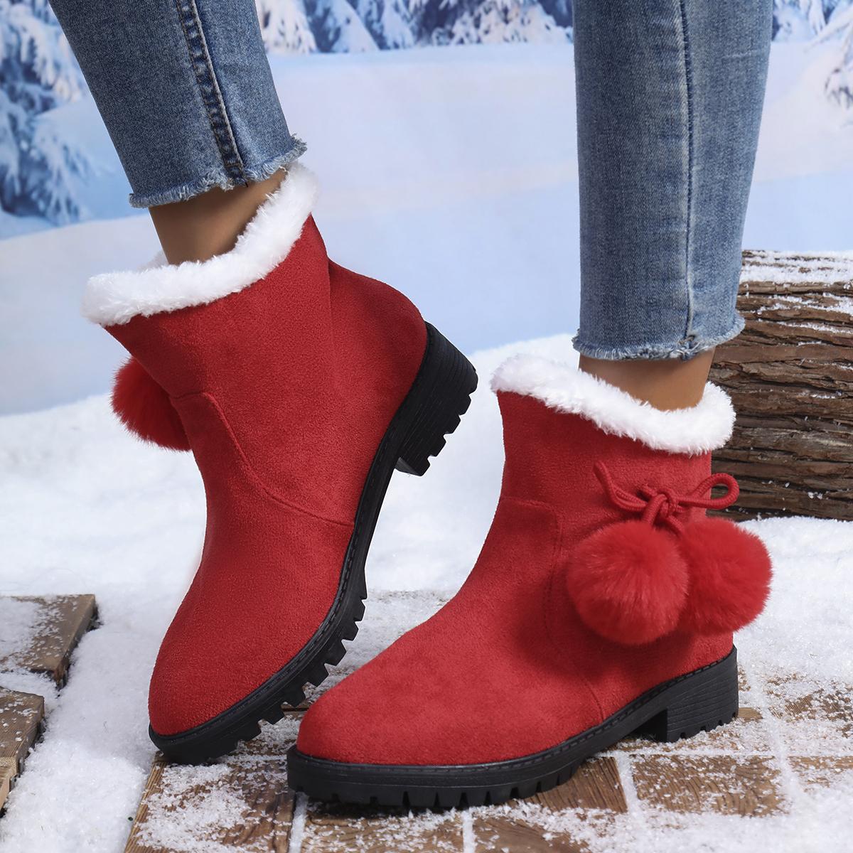 

Женские зимние сапоги, новые теплые плюшевые сапоги, женские милые принцессы с бантом и пушистыми волосами, туфли для женщин Botas De Mujer 43 красный