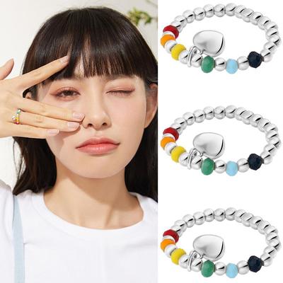 Korean Fine Simple Finger Ring Girls Students Temperament Party Dinner Hundred with Decorative Finger Ring Gift Rainbow Love Cute Jewelry Ring Elegant