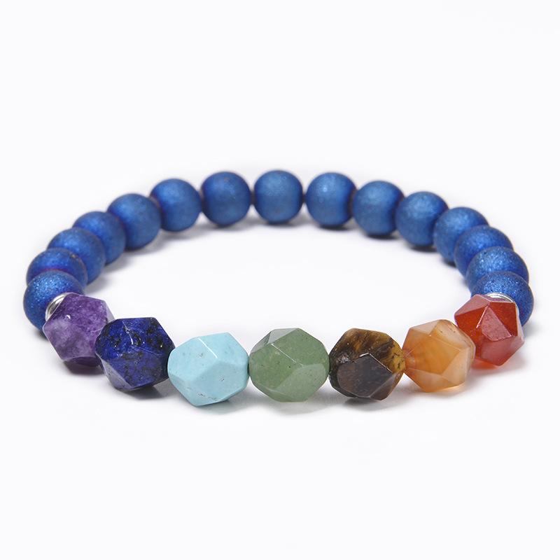 JYL TS Bracelet Textured Beaded  Faceted Elastic Boosts Charm & Unique Appeal 8MM-Blue Bead