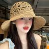 Hand Woven Flower Hollow Bucket Hat Summer Seaside Vacation Straw Hat Foldable Sunshade Sun Protection Hat Children