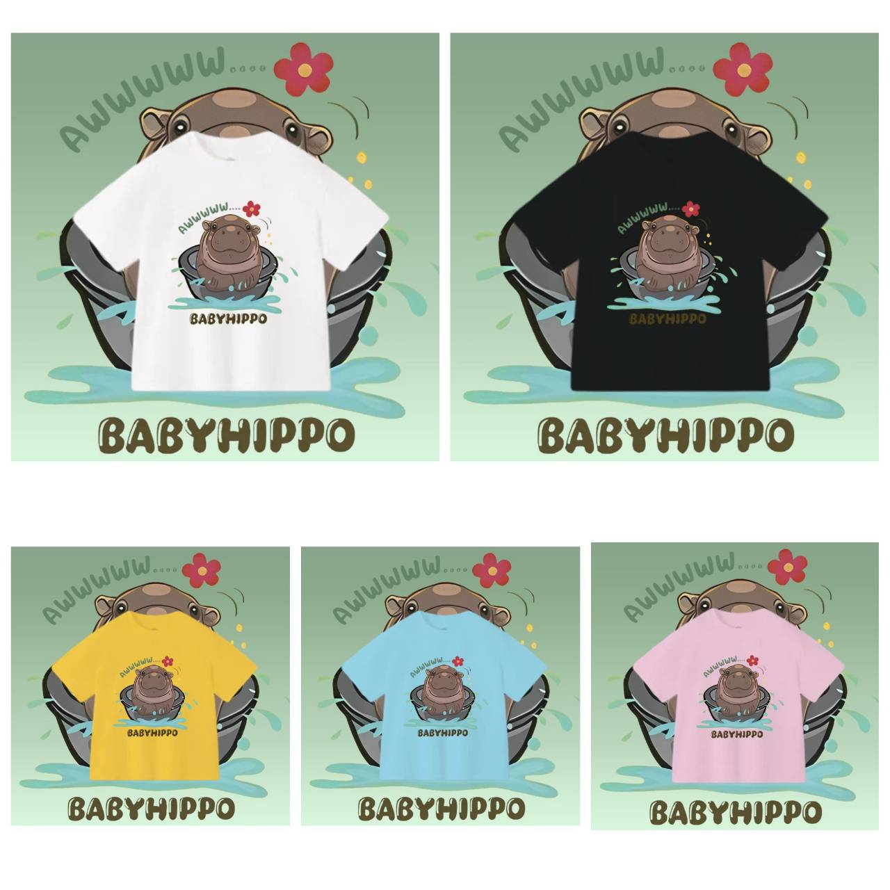 Футболка Moo Deng Tiny Baby Hippo Star Thailand Cute Love Pygmy Hippo унисекс для детей — фото 3