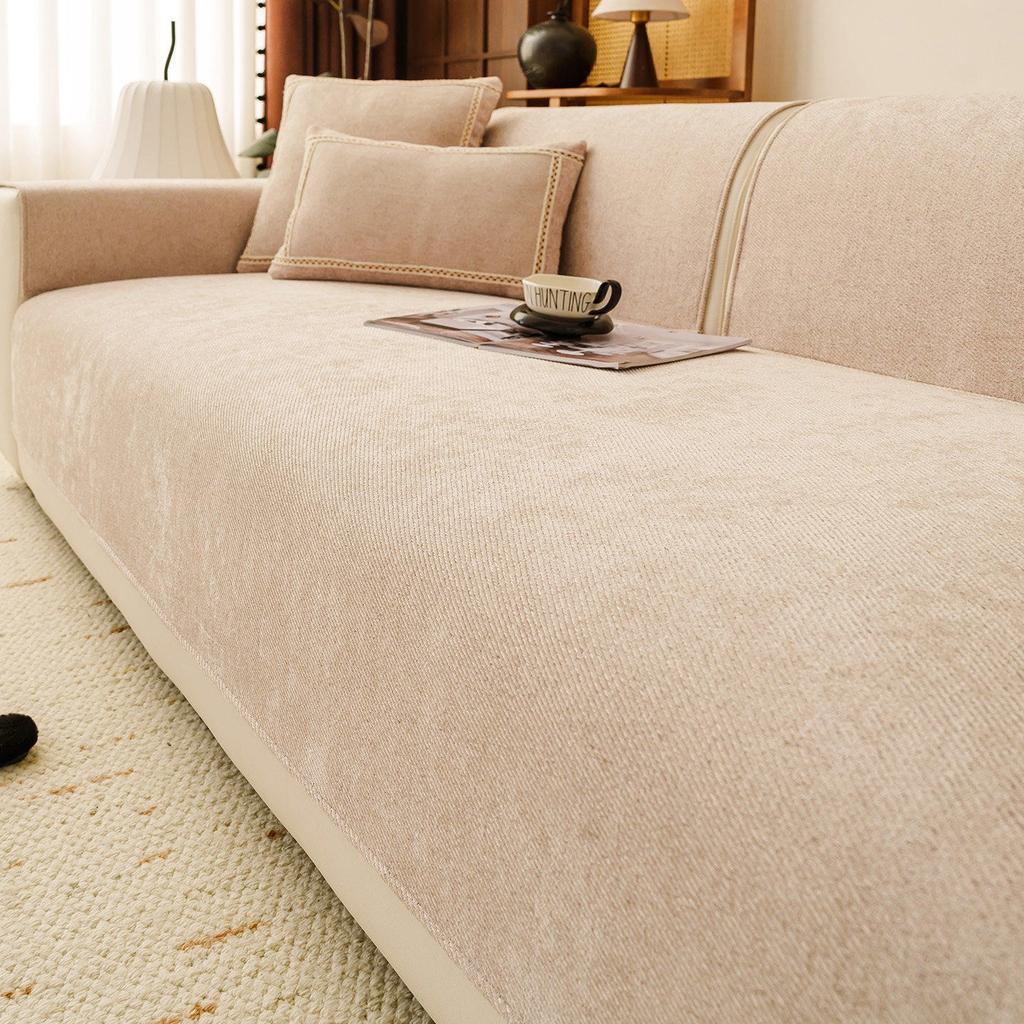Minimalism Twill Chenille Sofa Cover, Yarn Dyed Quality Couch Seat Cover For All Seasons Living Room Sofa Towel Pet Friendly