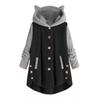 Autumn and Winter Button Hooded Cat's Ears (Steamed Cat-ear Shaped Bread) Plush Coat Irregular Color Matching Coat Women