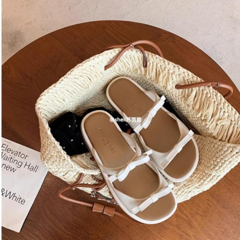 

[Sheei] Beach holiday~ bow flat-bottomed beach casual slippers women s sandals outside 40 белый