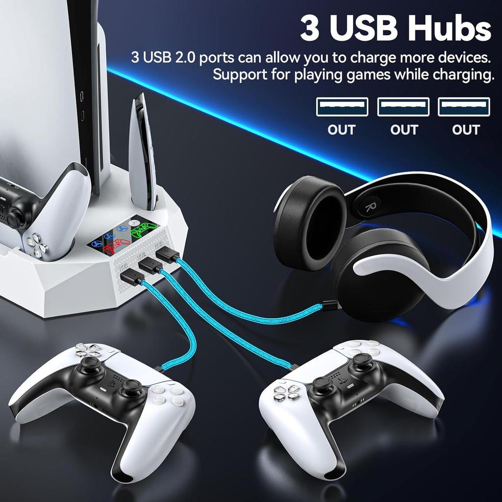 PS5 Pro/Slim Cooling Fan Base & Dual Controller Charging Station