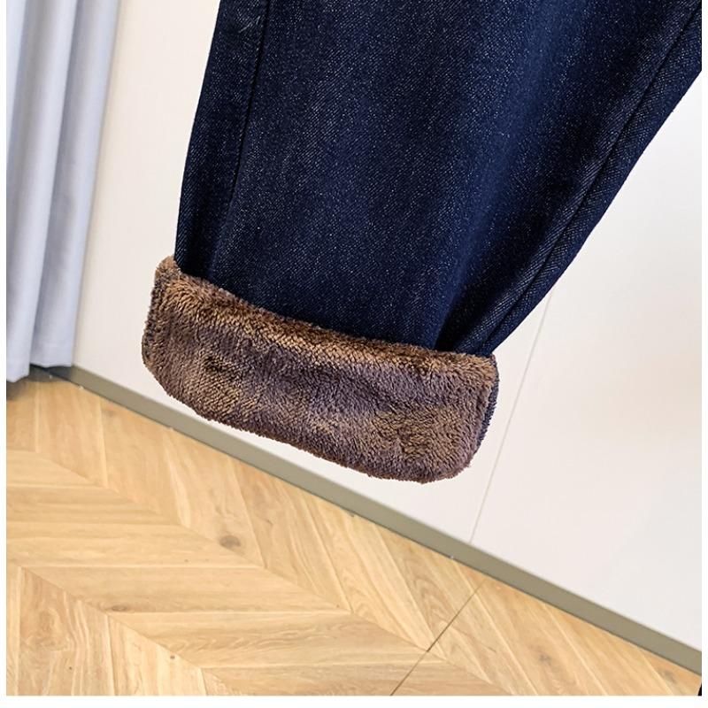 DIMANAF 2025 Autumn Winter Plus Size Jeans New Women Blue Vintage Cotton Denim Long Pants Thicken Flocking