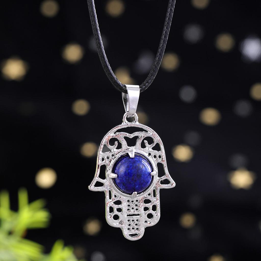 Amethyst Rose Quartz Tiger's Eye Fatima Hand Pendant